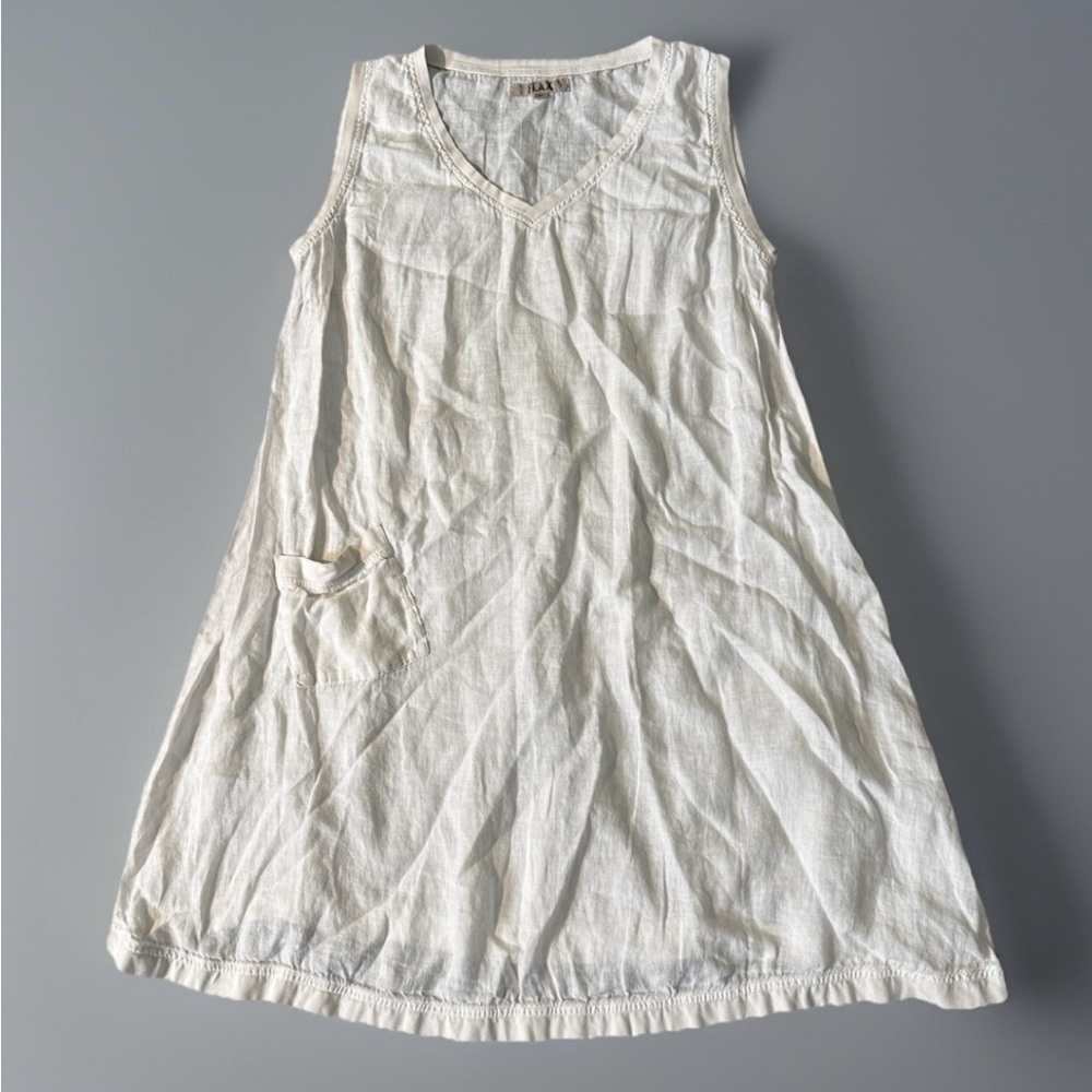 Flax white linen sleeveless V Neck dress pocket XL - Picture 4 of 8